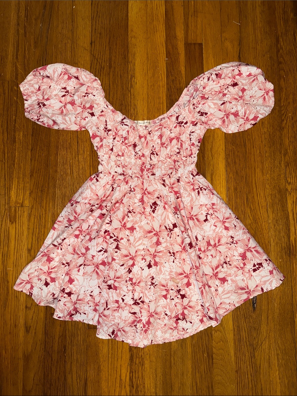Lulu's Pink Floral Puff-Sleeve Mini Dress